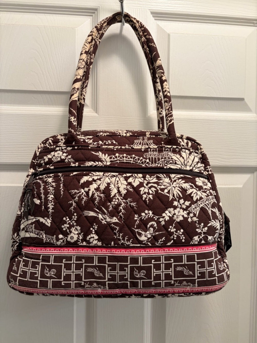 Vera Bradley Quilted Small Duffel Weekender Brown Floral Zip Top - Picture 7 of 10